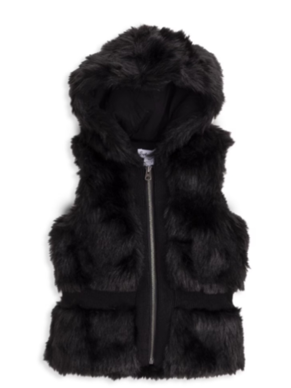 Splendid Black Faux Fur Girl’s Hooded Vest, Size 10